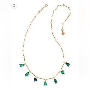 NEW Kendra Scott BLAIR Gold Jewel Strand Necklace Emerald Mix Green Dust Bag